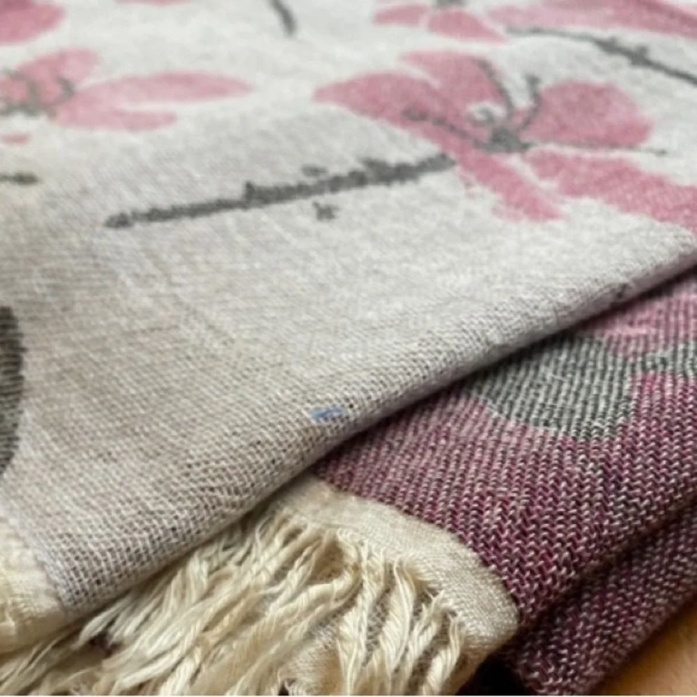 Cherry Blossoms Loom Weave 2 Side Wrap Blanket Towel Sarong Tapestry Hand Weave
